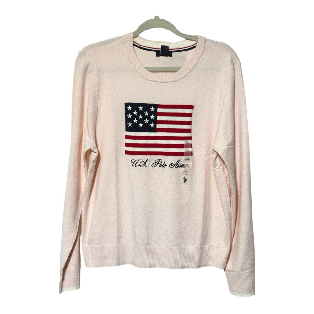 U.S. Polo Assn. Pink Cream Sweater with Flag Design - XL